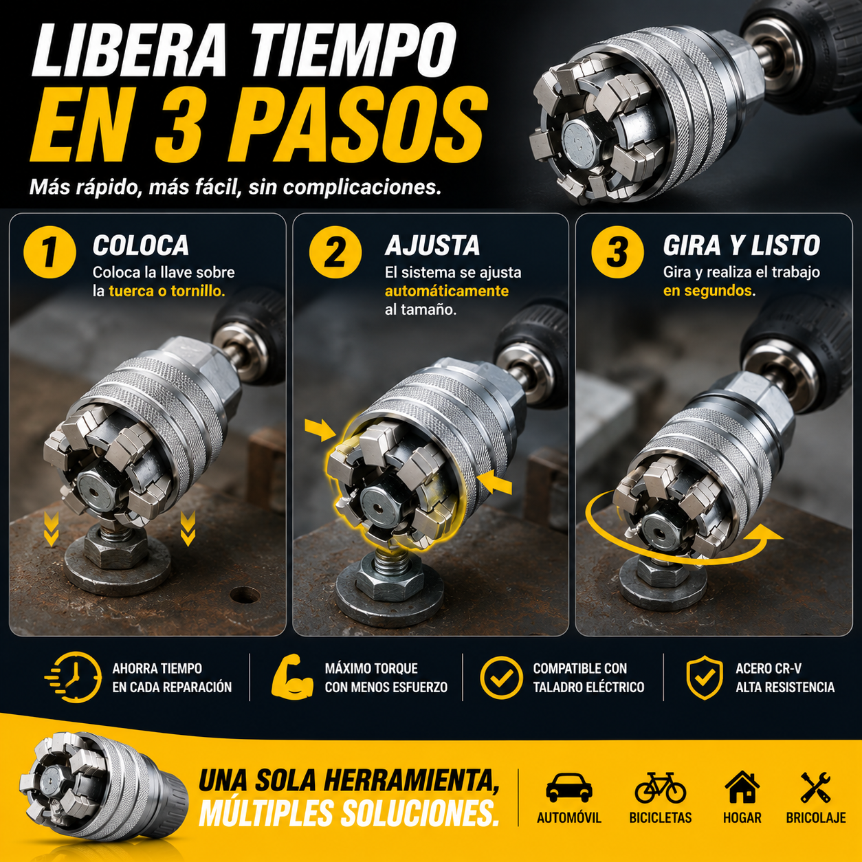 Llave de Tubo Universal Ajustable 10-19 mm de Acero CR-V Profesional