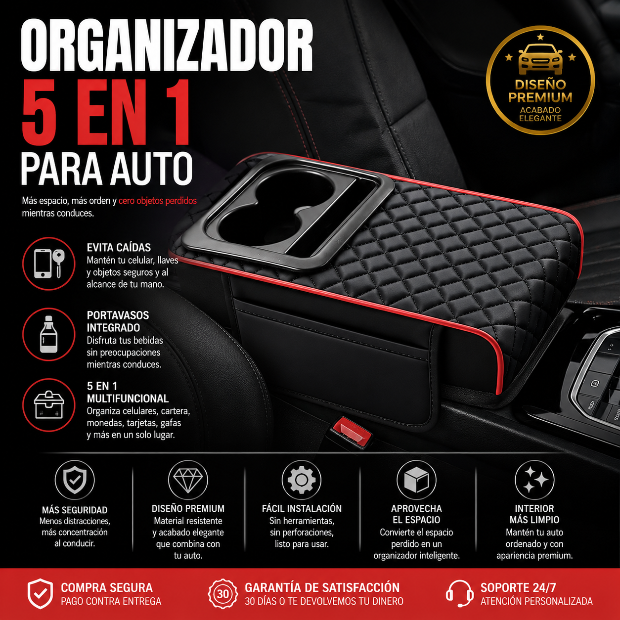 Organizador 5 en 1 para Auto Premium: Más Espacio, Cero Desorden y Máxima Comodidad al Conducir