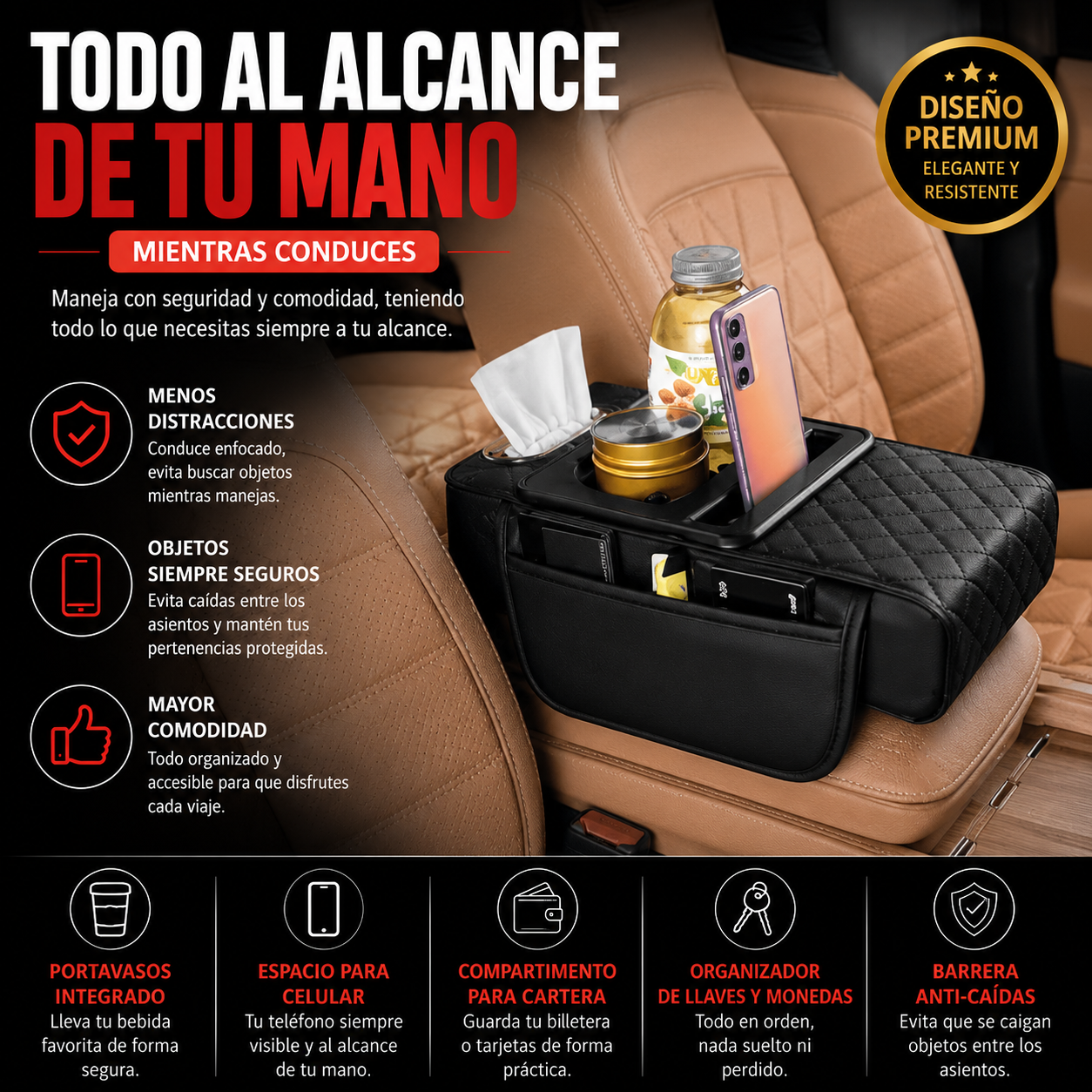 Organizador 5 en 1 para Auto Premium: Más Espacio, Cero Desorden y Máxima Comodidad al Conducir