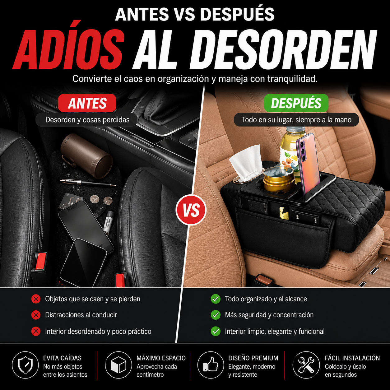 Organizador 5 en 1 para Auto Premium: Más Espacio, Cero Desorden y Máxima Comodidad al Conducir