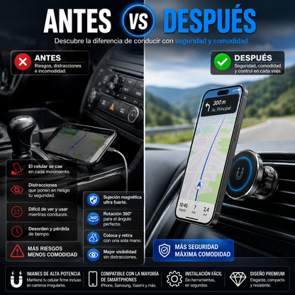Soporte Magnético para Celular 360° – Conduce con Seguridad y Mantén tu Teléfono Siempre a la Vista