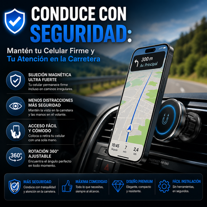 Soporte Magnético para Celular 360° – Conduce con Seguridad y Mantén tu Teléfono Siempre a la Vista