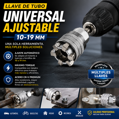 Llave de Tubo Universal Ajustable 10-19 mm de Acero CR-V Profesional