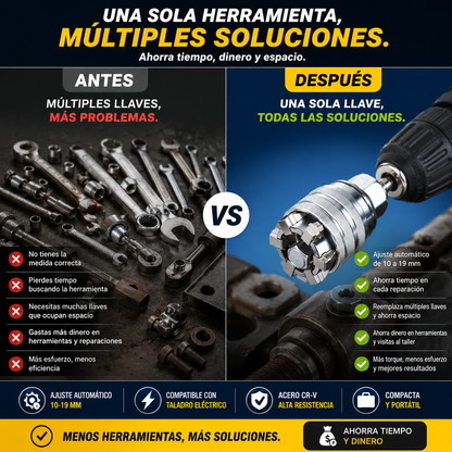 Llave de Tubo Universal Ajustable 10-19 mm de Acero CR-V Profesional