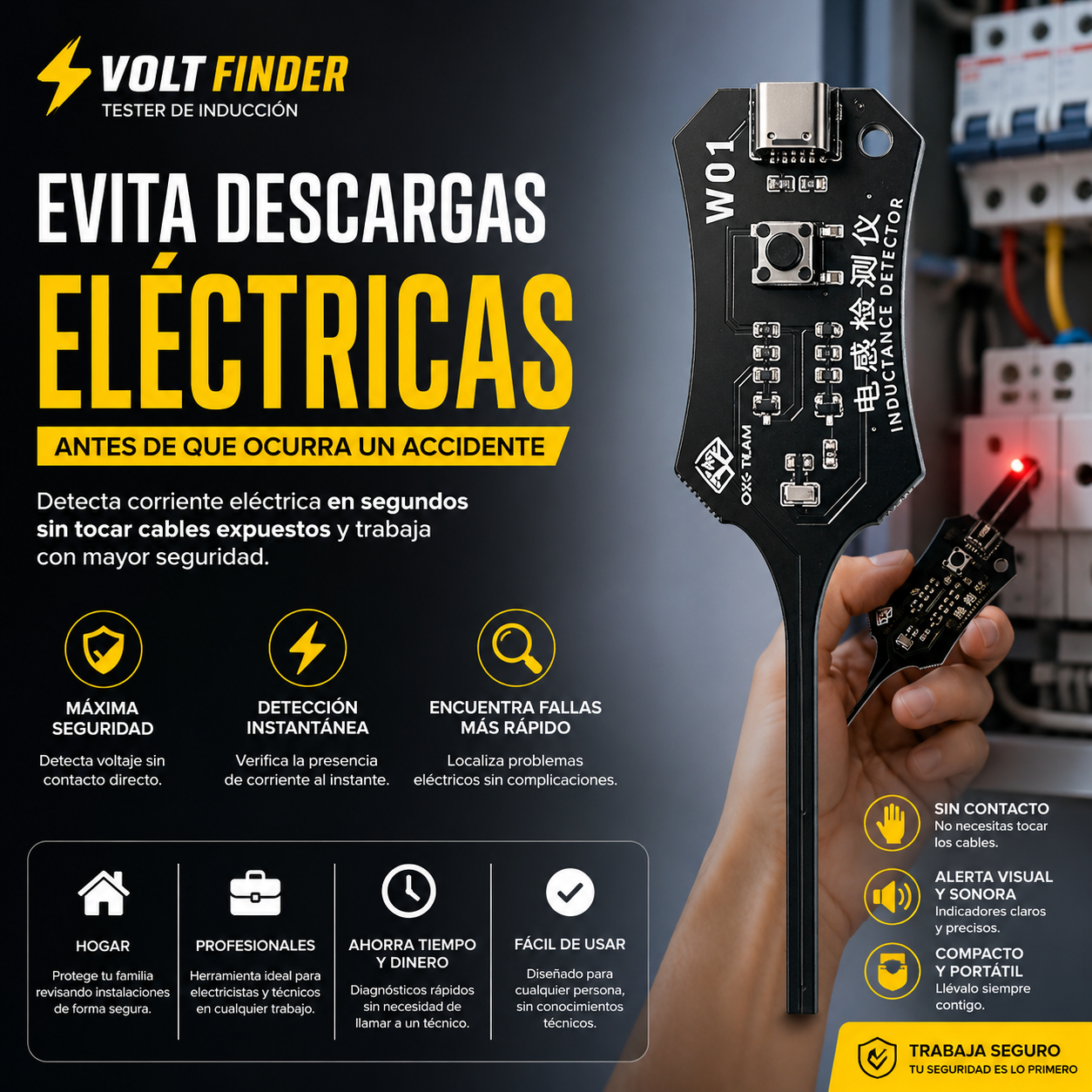 ⚡Volt Finder™ | Detector de Voltaje Sin Contacto que Evita Descargas y Ahorra Tiempo