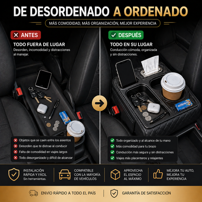 Reposa Brazos Multifuncional 5 en 1 para Auto – Olvídate del Desorden y Maneja con Comodidad