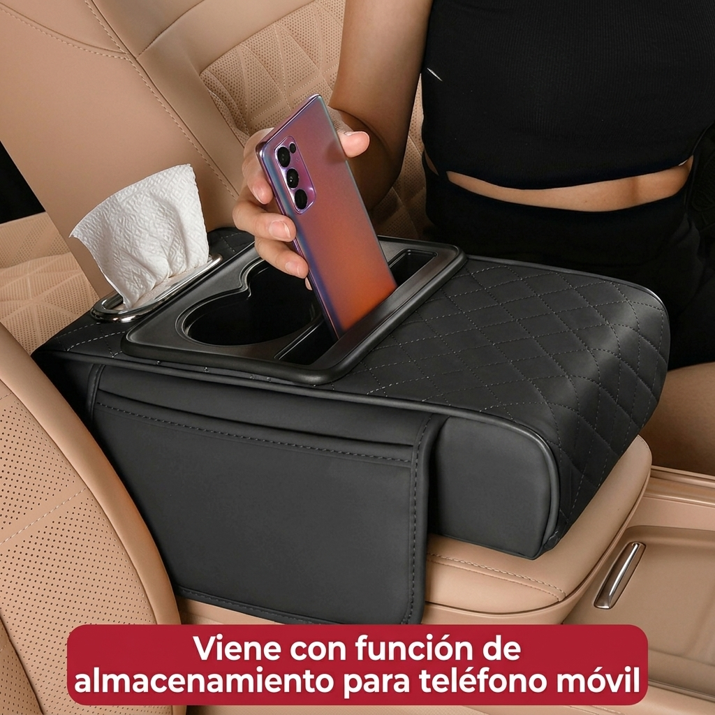 Reposa Brazos Multifuncional 5 en 1 para Auto – Olvídate del Desorden y Maneja con Comodidad