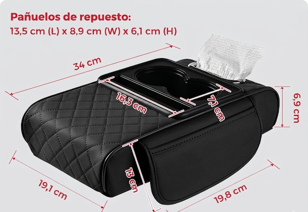 Reposa Brazos Multifuncional 5 en 1 para Auto – Olvídate del Desorden y Maneja con Comodidad