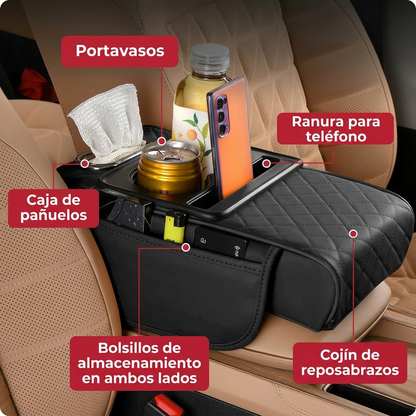 Reposa Brazos Multifuncional 5 en 1 para Auto – Olvídate del Desorden y Maneja con Comodidad